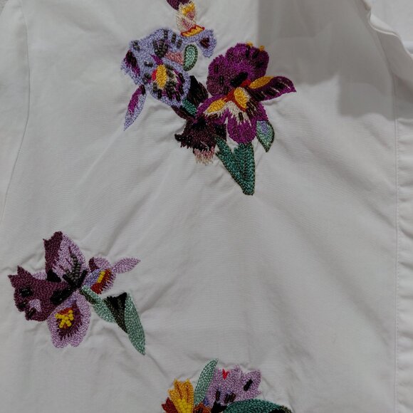 Etro Embroidered Beaded Blouse Floral Cotton Button Up Size 48 Made In Italy - Picture 3 of 12